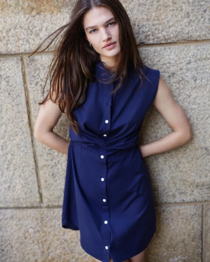 Rag and Bone Louisa Cotton Poplin Dress Navy Women Dresses and Skirts
