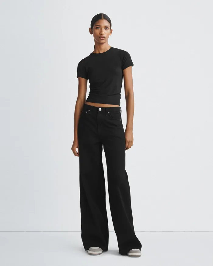 Rag and Bone Luca Short Sleeve Baby Tee Black Women TShirts