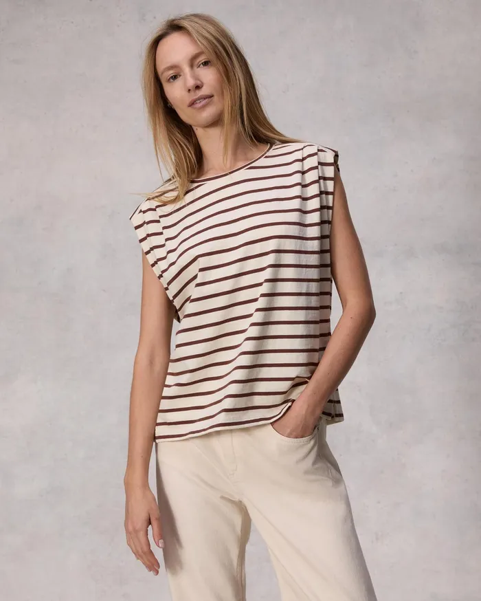 Rag and Bone Mica Striped Tank Brown Stripe Women TShirts