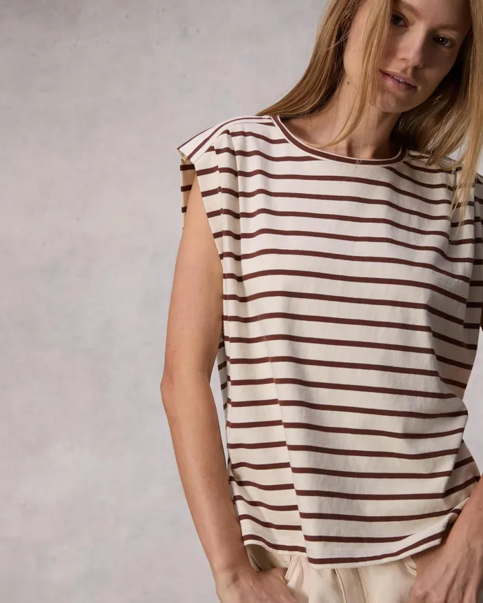 Rag and Bone Mica Striped Tank Brown Stripe Women TShirts Rag and Bone Mica Striped Tank Brown Stripe Women TShirts