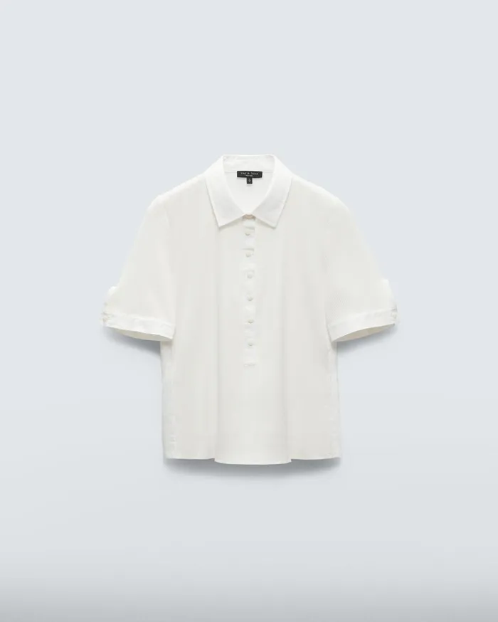 Rag and Bone Ribbed Mixed Media Polo White Women TShirts Rag and Bone Ribbed Mixed Media Polo White Women TShirts