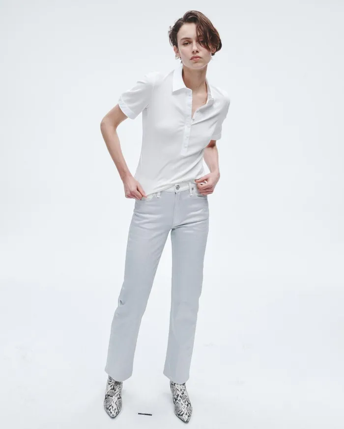 Rag and Bone Ribbed Mixed Media Polo White Women TShirts Rag and Bone Ribbed Mixed Media Polo White Women TShirts
