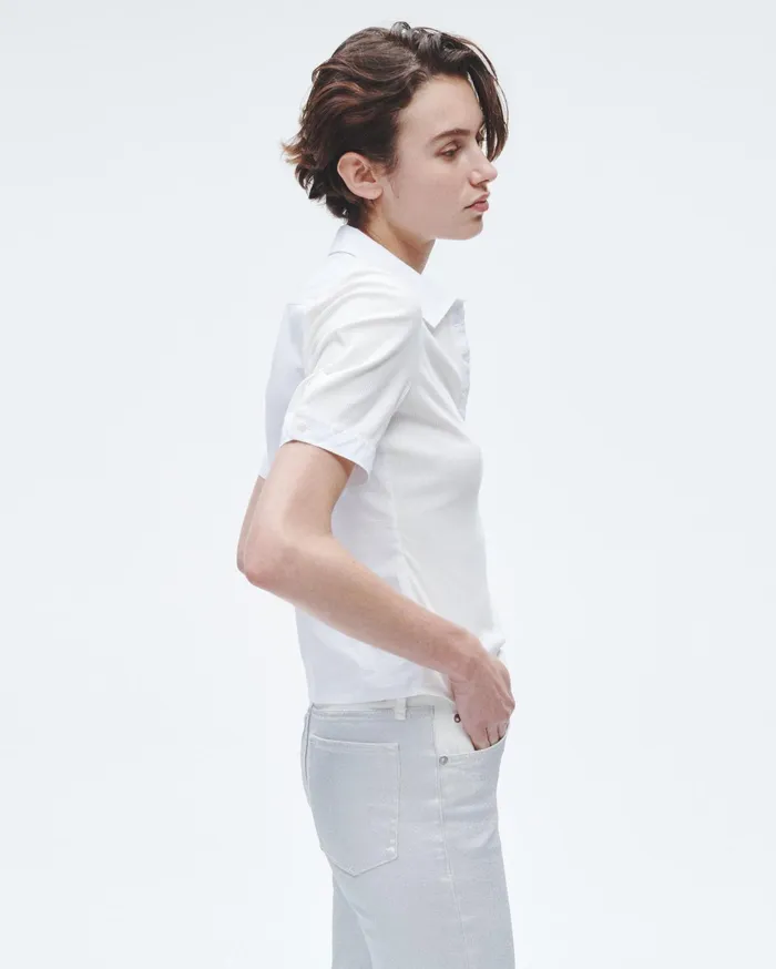 Rag and Bone Ribbed Mixed Media Polo White Women TShirts Rag and Bone Ribbed Mixed Media Polo White Women TShirts