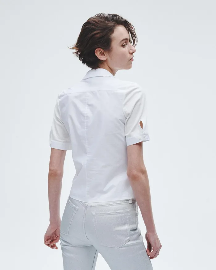 Rag and Bone Ribbed Mixed Media Polo White Women TShirts Rag and Bone Ribbed Mixed Media Polo White Women TShirts