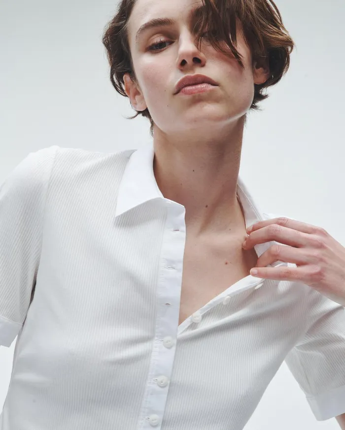 Rag and Bone Ribbed Mixed Media Polo White Women TShirts Rag and Bone Ribbed Mixed Media Polo White Women TShirts