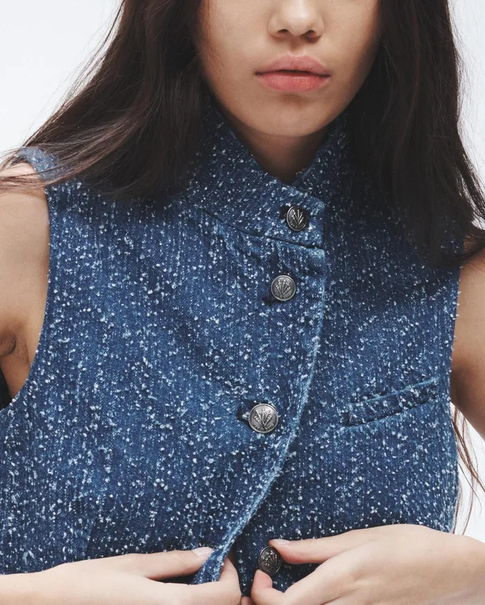 Rag and Bone Slade Denim Vest Midtweed Women Blazers and Vests