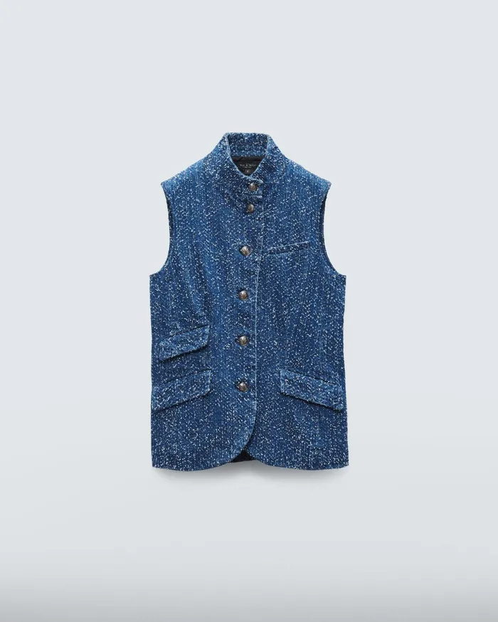Rag and Bone Slade Denim Vest Midtweed Women Blazers and Vests