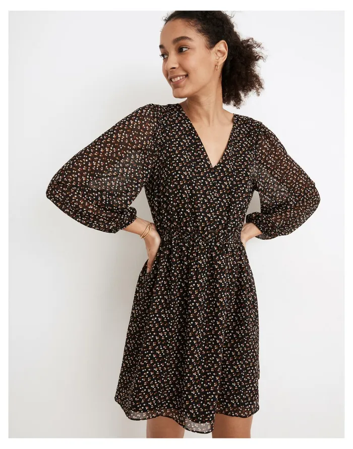 Resourced Georgette Button Front Mini Dress In Adorable Ditsy True Black Women Madewell Dresses