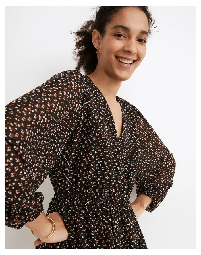 Resourced Georgette Button Front Mini Dress In Adorable Ditsy True Black Women Madewell Dresses