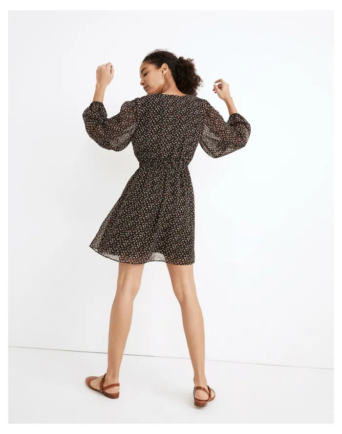 Resourced Georgette Button Front Mini Dress In Adorable Ditsy True Black Women Madewell Dresses
