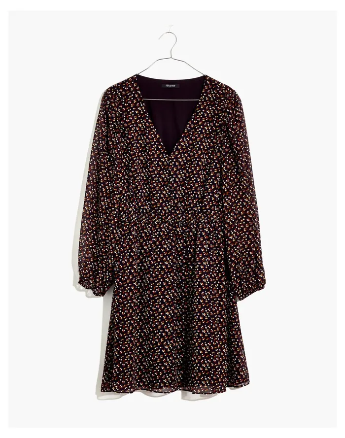Resourced Georgette Button Front Mini Dress In Adorable Ditsy True Black Women Madewell Dresses