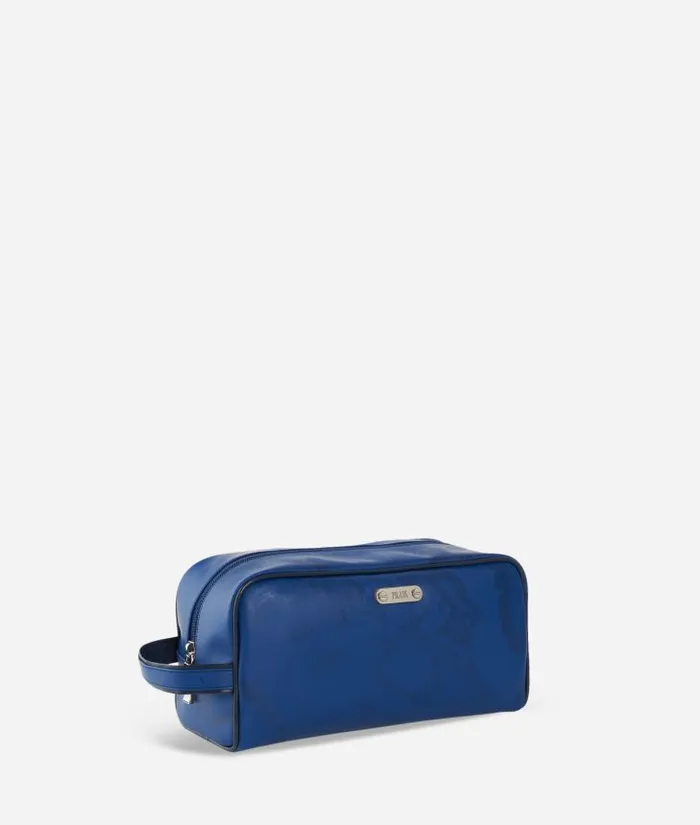 Rectangular Beauty Case In Blue Geo Fabric Woman Alviero Martini Pouches and Toiletry Bags