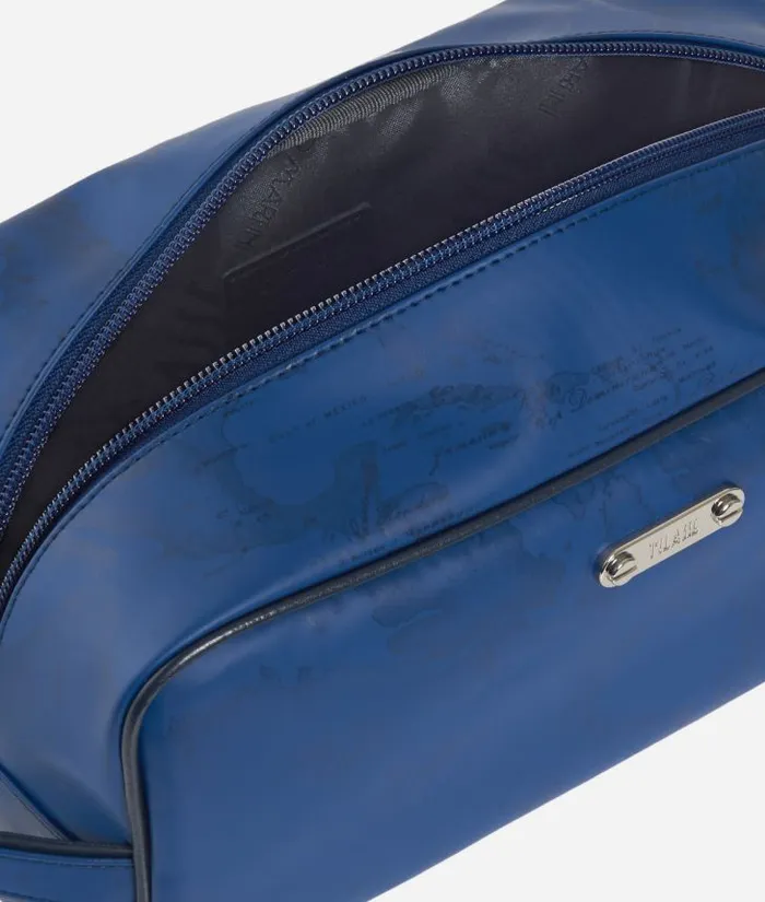 Rectangular Beauty Case In Blue Geo Fabric Woman Alviero Martini Pouches and Toiletry Bags