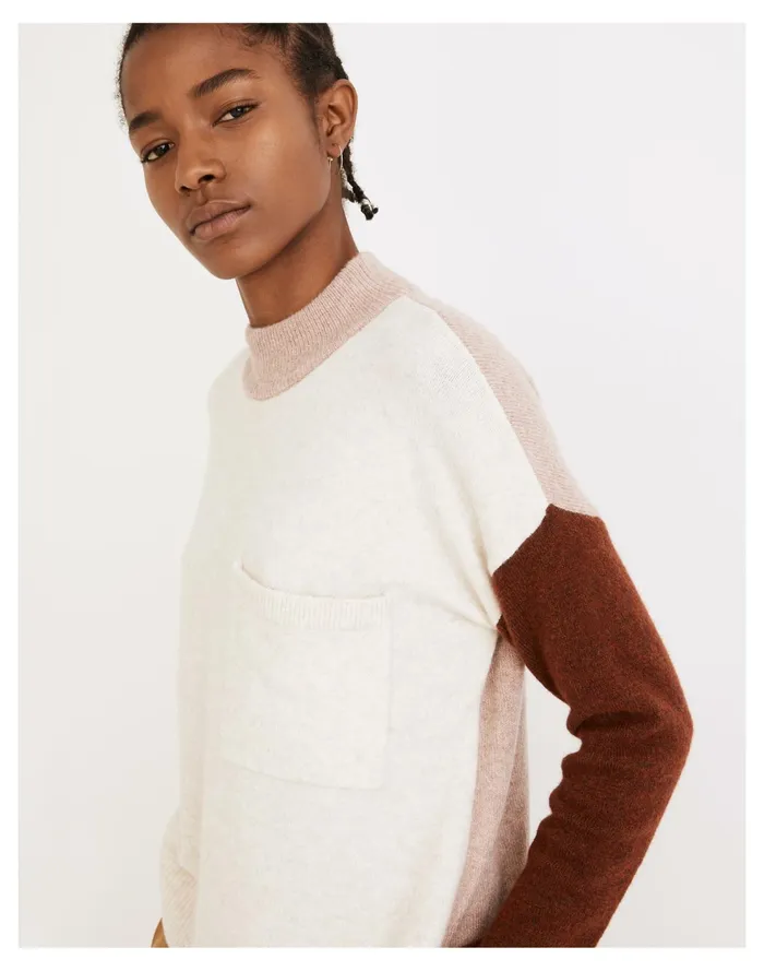 Redmond Mockneck Pocket Sweater In Colorblock Heather Gardenia Women Madewell Sweaters