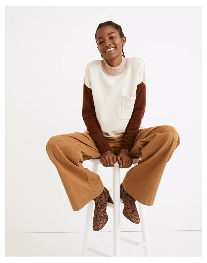 Redmond Mockneck Pocket Sweater In Colorblock Heather Gardenia Women Madewell Sweaters