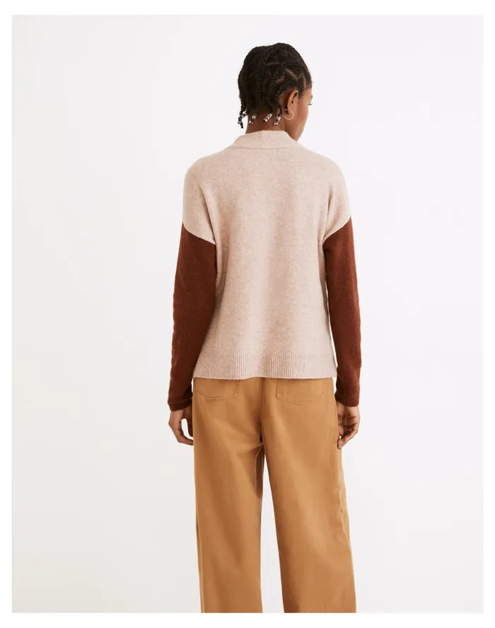 Redmond Mockneck Pocket Sweater In Colorblock Heather Gardenia Women Madewell Sweaters