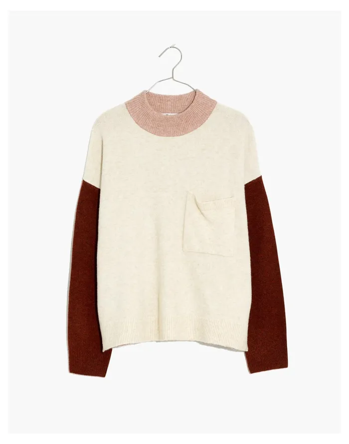 Redmond Mockneck Pocket Sweater In Colorblock Heather Gardenia Women Madewell Sweaters
