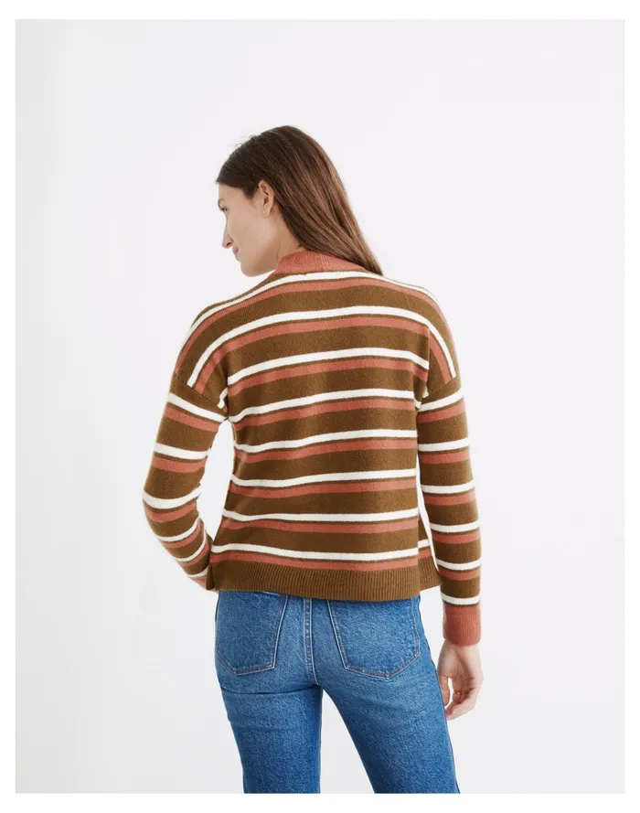 Redmond Mockneck Pocket Sweater In Stripe Asparagus Women Madewell Sweaters