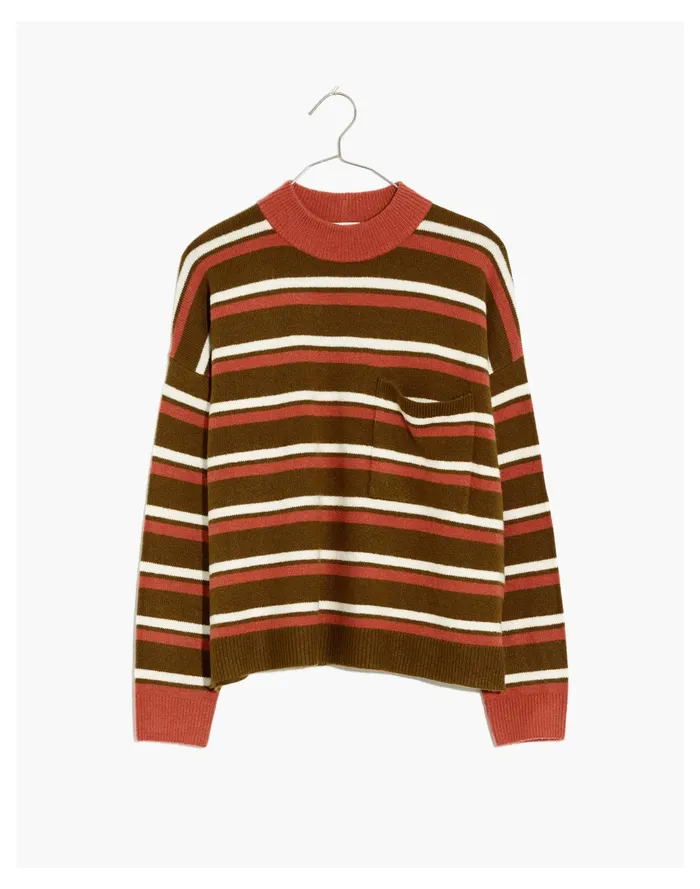 Redmond Mockneck Pocket Sweater In Stripe Asparagus Women Madewell Sweaters
