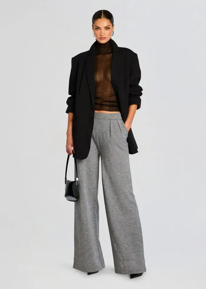Retrofete Bottoms Alya Knit Pleated Trousers Heathered Grey 8211 Women