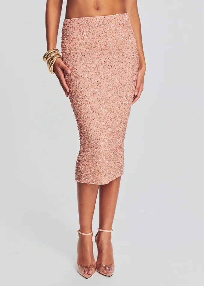 Retrofete Bottoms Lowe Sequin Skirt Dusty Peach 8211 Women