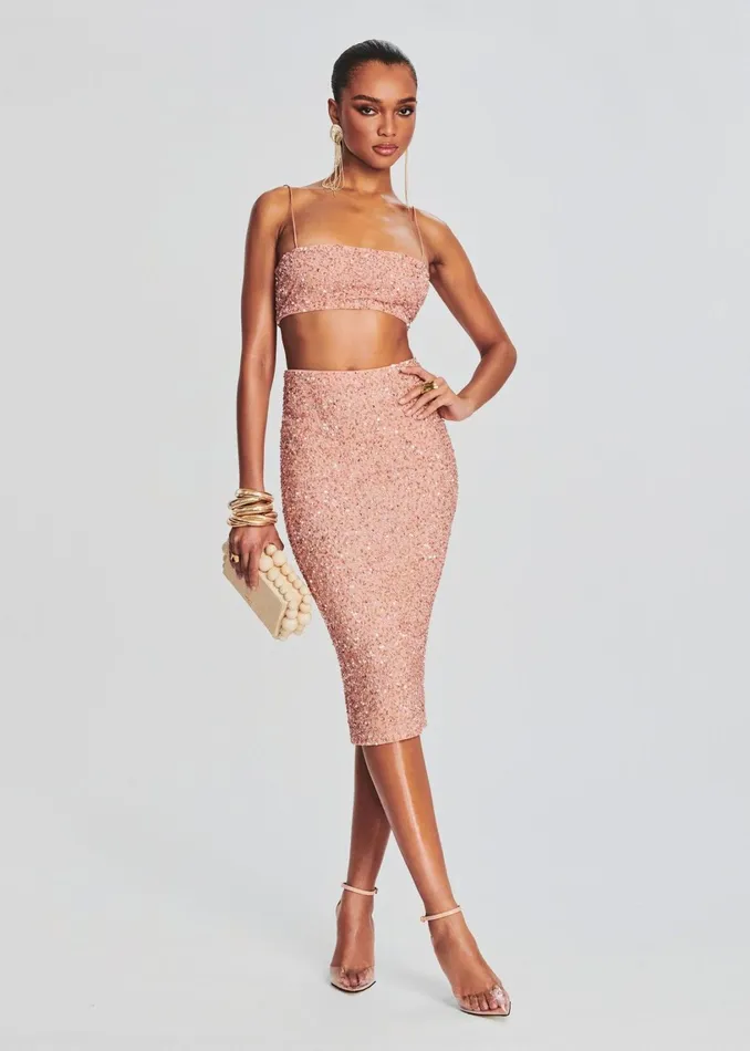 Retrofete Bottoms Lowe Sequin Skirt Dusty Peach 8211 Women