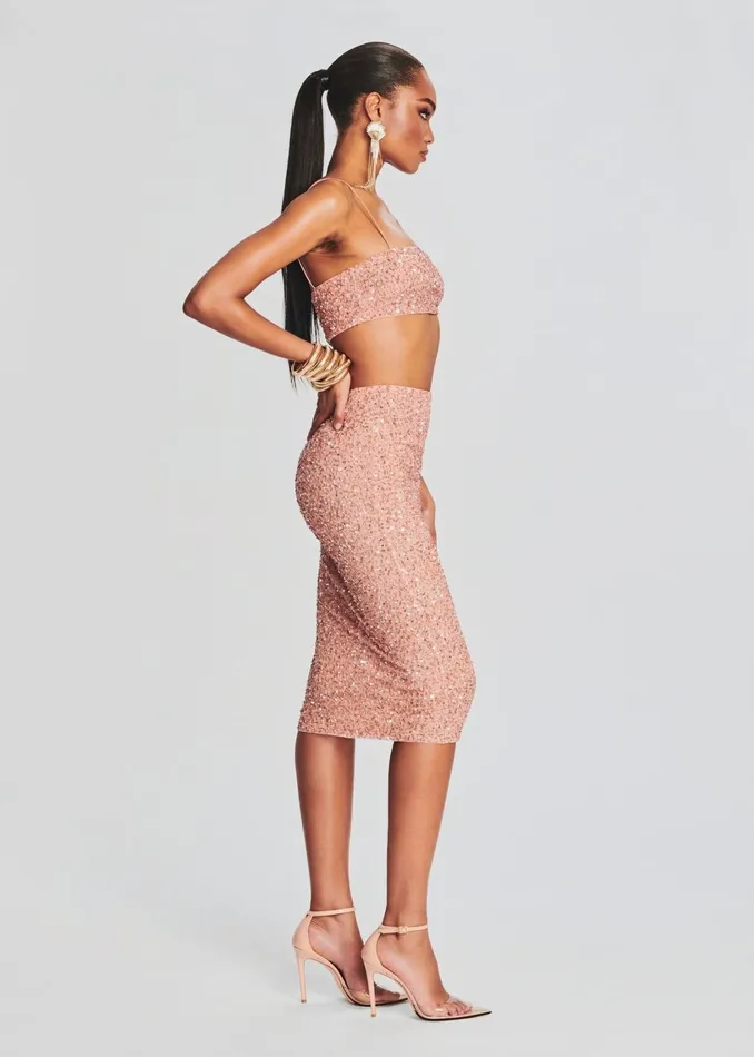 Retrofete Bottoms Lowe Sequin Skirt Dusty Peach 8211 Women