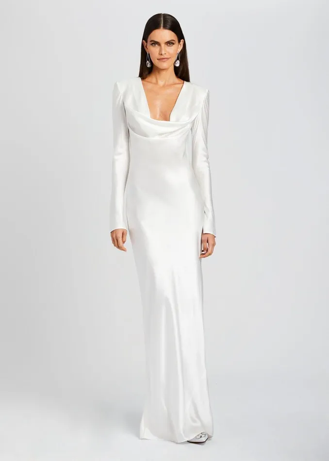 Retrofete Dresses Anna Cowl Evening Dress White 8211 Women