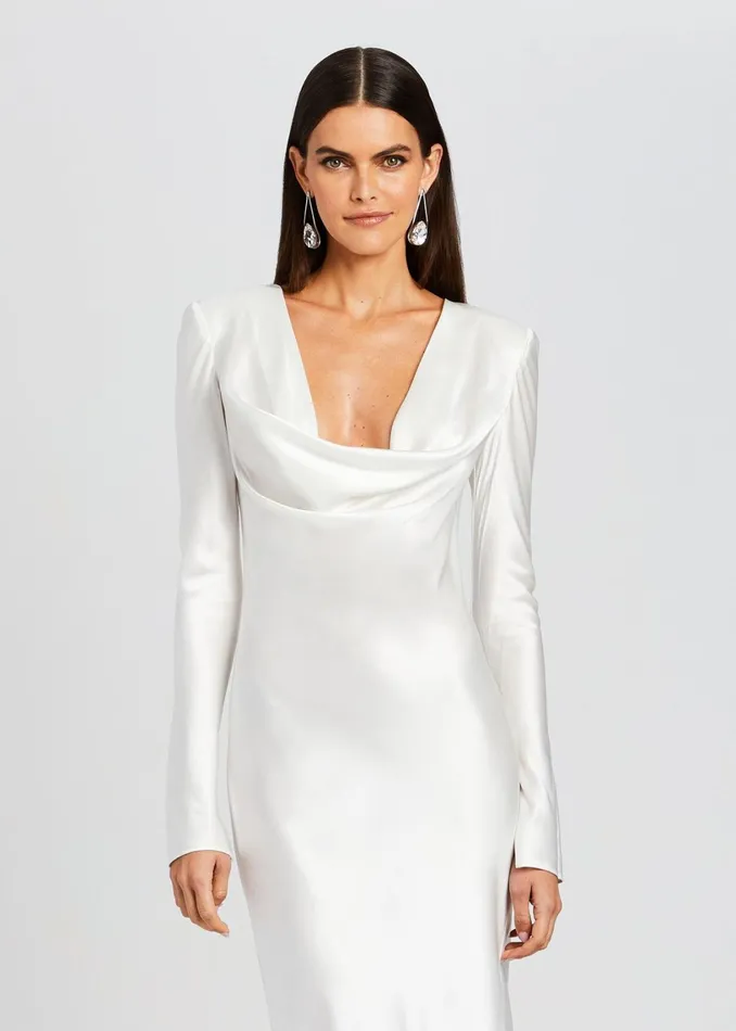 Retrofete Dresses Anna Cowl Evening Dress White 8211 Women