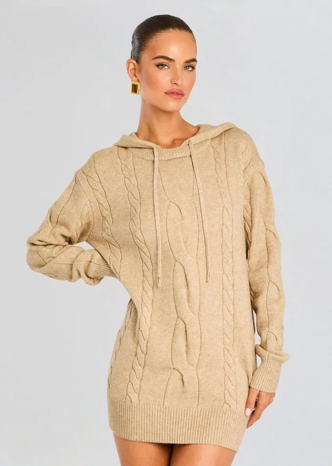Retrofete Dresses Cab Cable Knit Hoodie Dress Tan 8211 Women