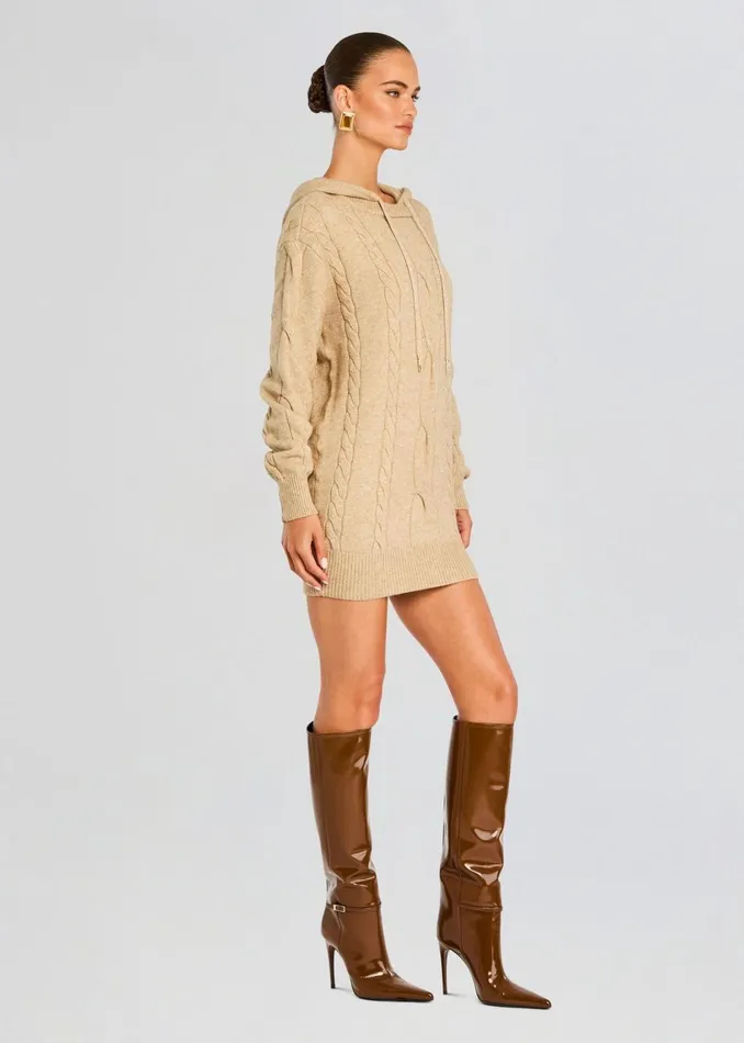 Retrofete Dresses Cab Cable Knit Hoodie Dress Tan 8211 Women