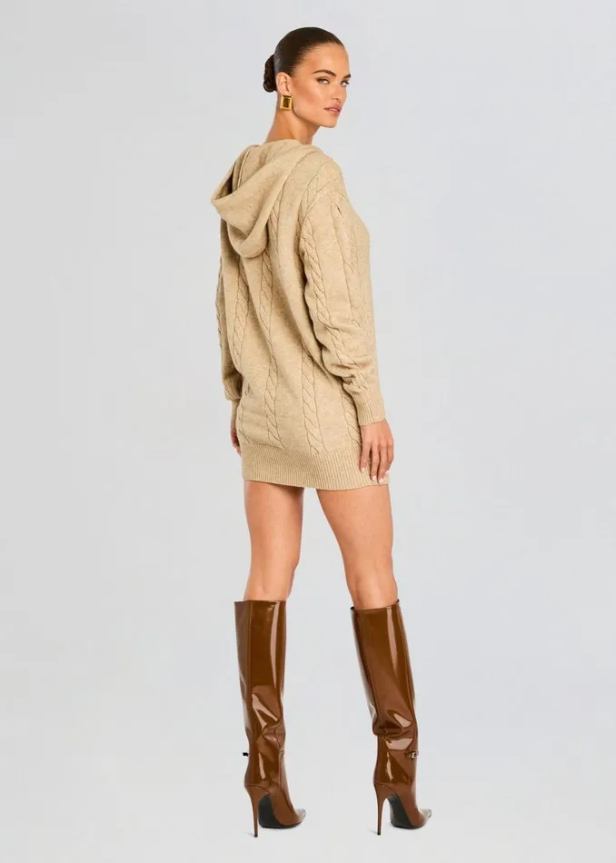 Retrofete Dresses Cab Cable Knit Hoodie Dress Tan 8211 Women