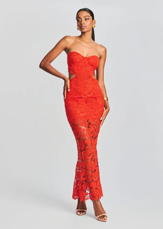Retrofete Dresses Eliza Lace Maxi Dress Blood Orange 8211 Women