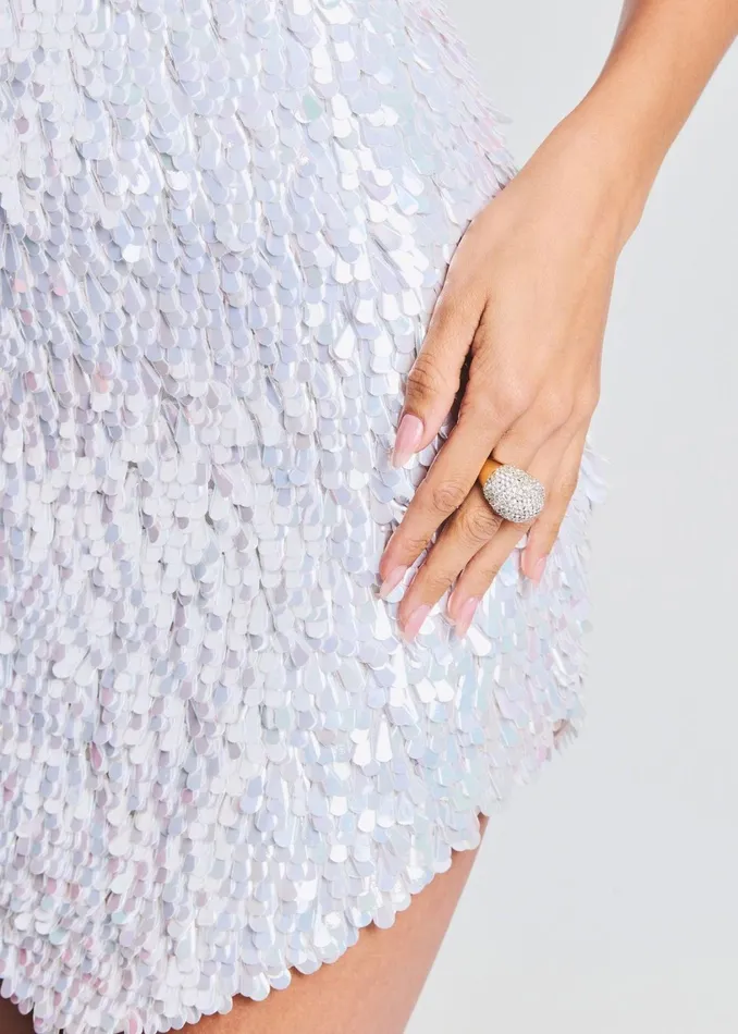 Retrofete Dresses Kelly Feather Sequin Dress Whitesilver 8211 Women