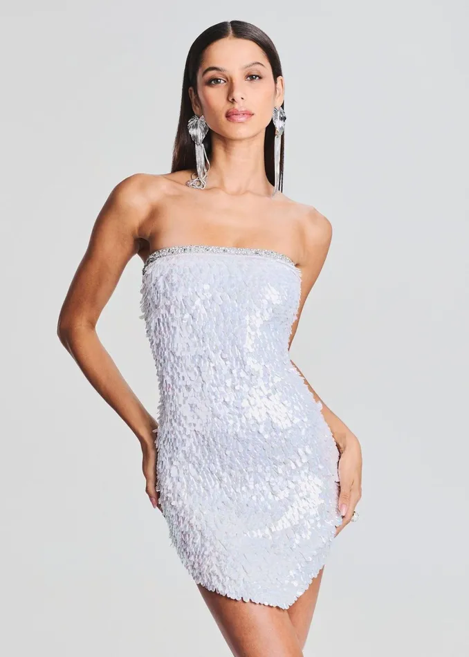Retrofete Dresses Kelly Feather Sequin Dress Whitesilver 8211 Women