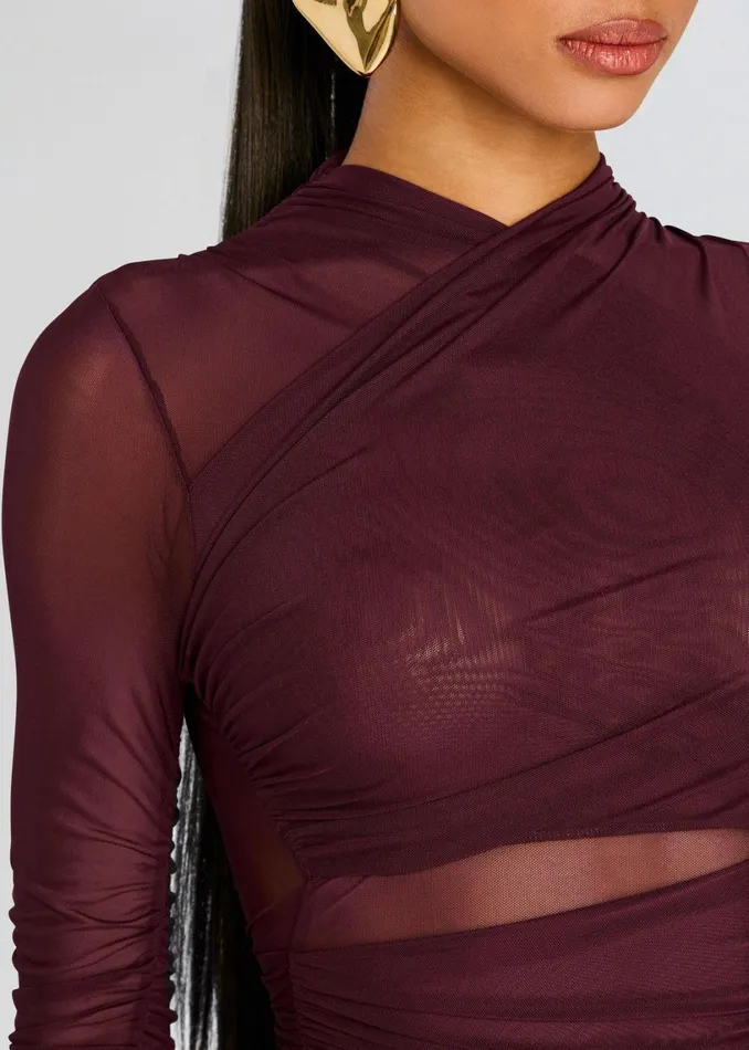 Retrofete Dresses Moxey Ruched Mesh Mini Dress Merlot 8211 Women