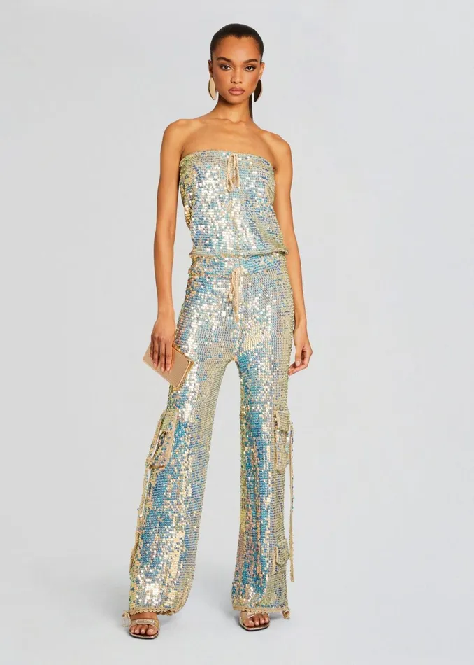Retrofete Jumpsuits Hanalise Sequin Crochet Jumpsuit White Clay 8211 Women