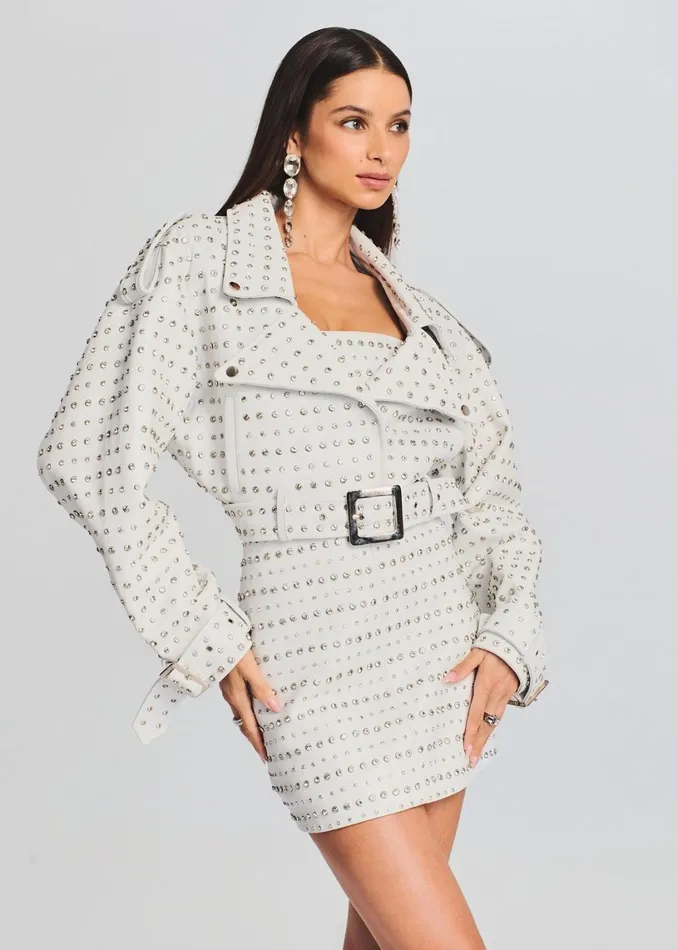 Retrofete Outerwear Mora Embellished Leather Jacket Optic White 8211 Women