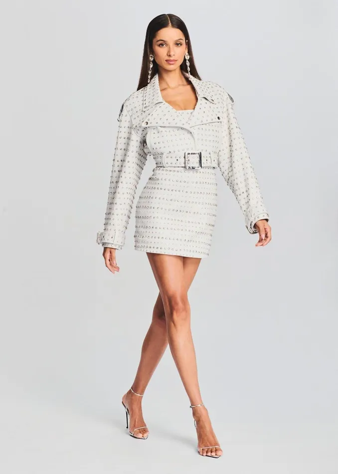 Retrofete Outerwear Mora Embellished Leather Jacket Optic White 8211 Women