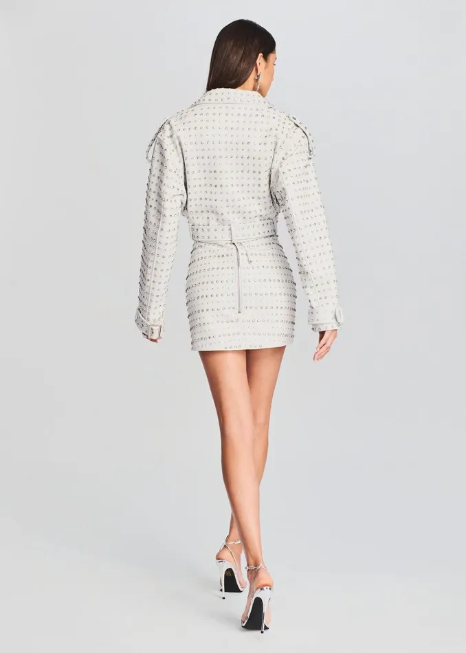 Retrofete Outerwear Mora Embellished Leather Jacket Optic White 8211 Women