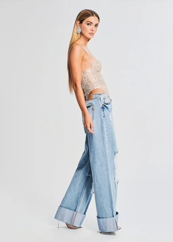 Retrofete Tops Avalon Crystal Embellished Bodysuit Dusty Peach 8211 Women
