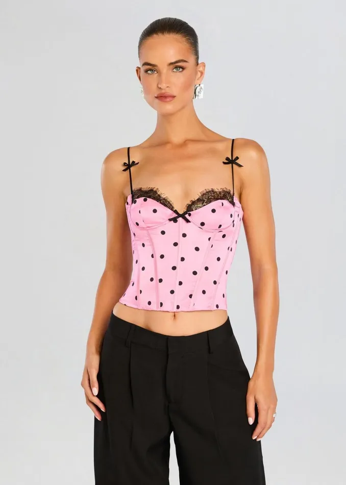 Retrofete Tops Marianne Corset Top Pink Polka Dots 8211 Women