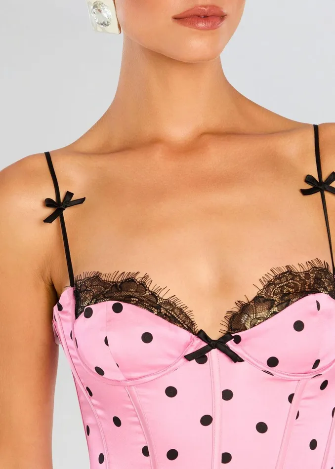 Retrofete Tops Marianne Corset Top Pink Polka Dots 8211 Women