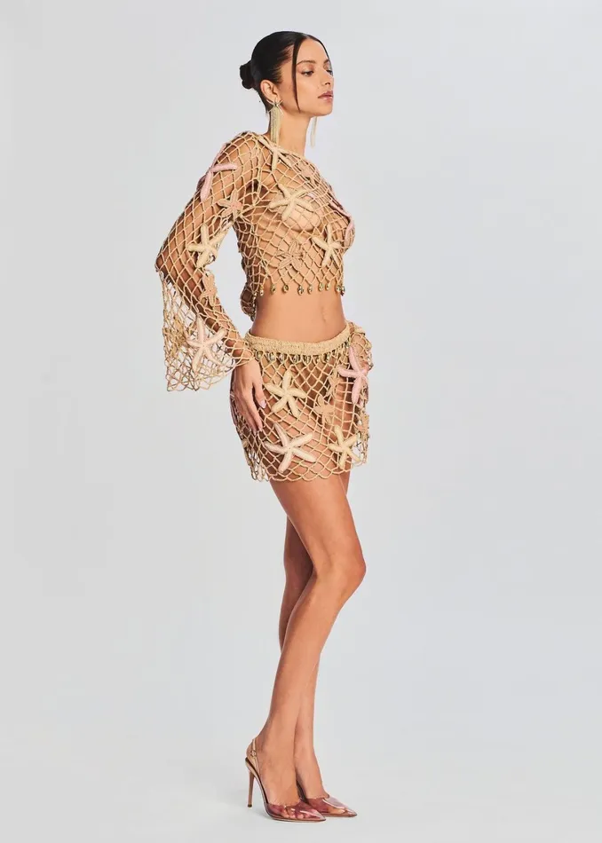 Retrofete Tops Pasha Open Crochet Top Almond Lurex 8211 Women