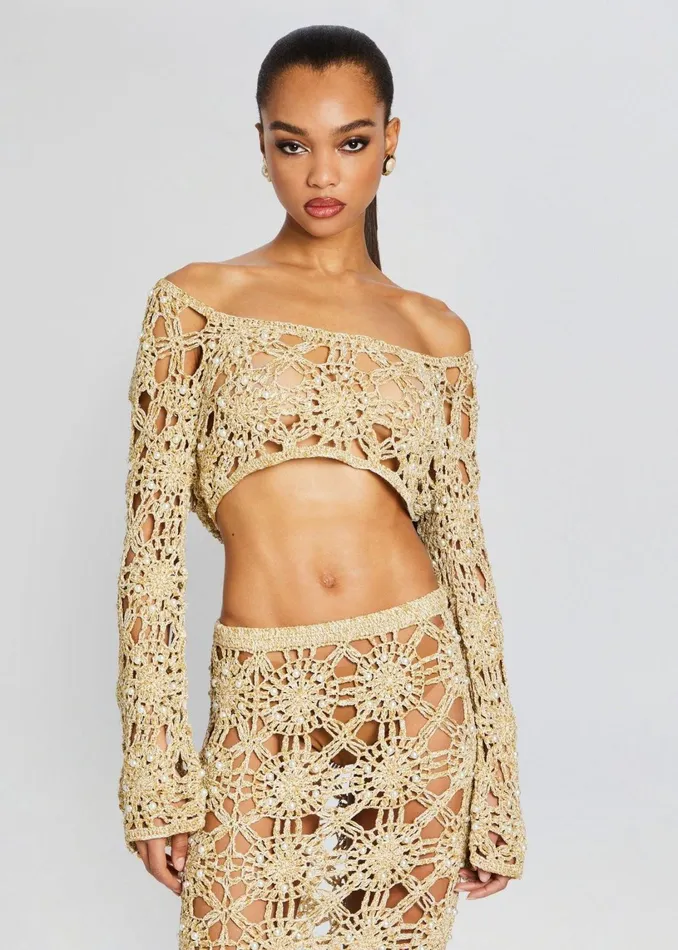 Retrofete Tops Sadie Knit Crochet Top Metallic Gold 8211 Women
