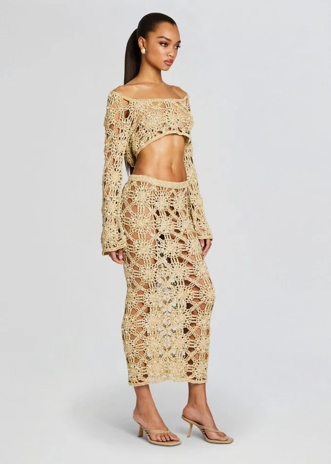 Retrofete Tops Sadie Knit Crochet Top Metallic Gold 8211 Women