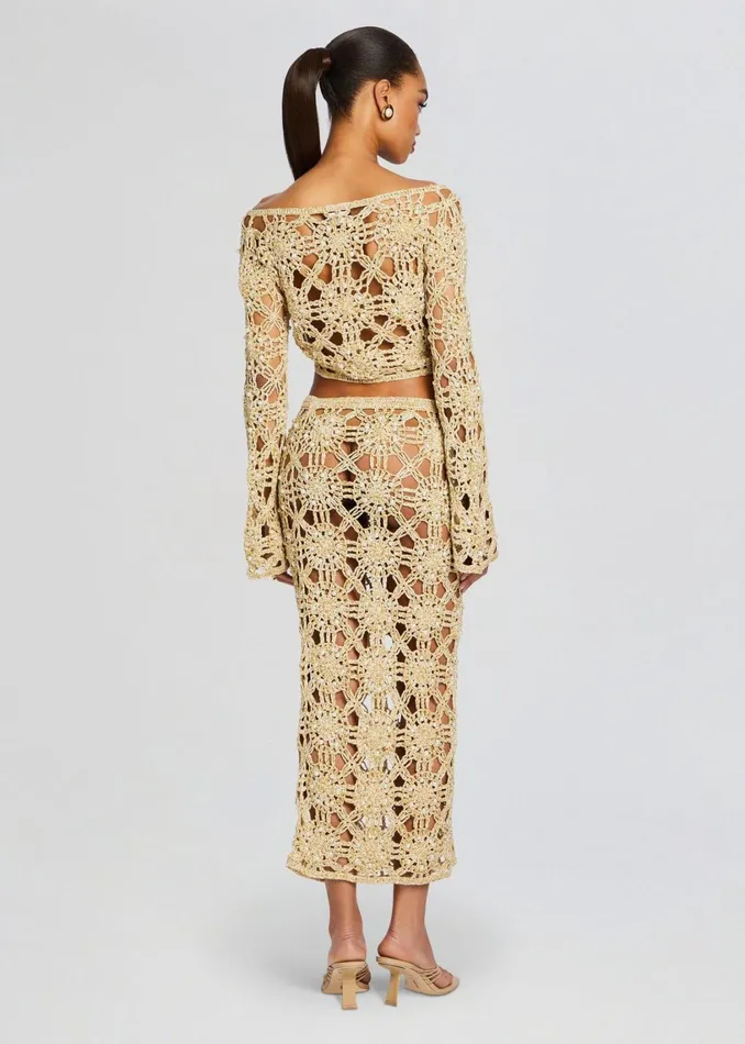 Retrofete Tops Sadie Knit Crochet Top Metallic Gold 8211 Women
