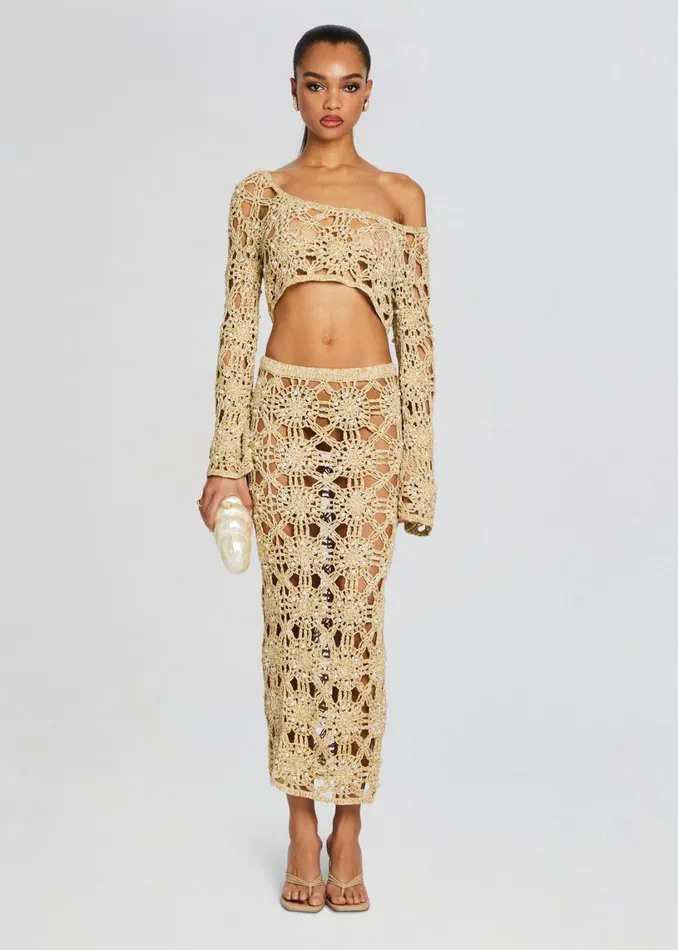 Retrofete Tops Sadie Knit Crochet Top Metallic Gold 8211 Women