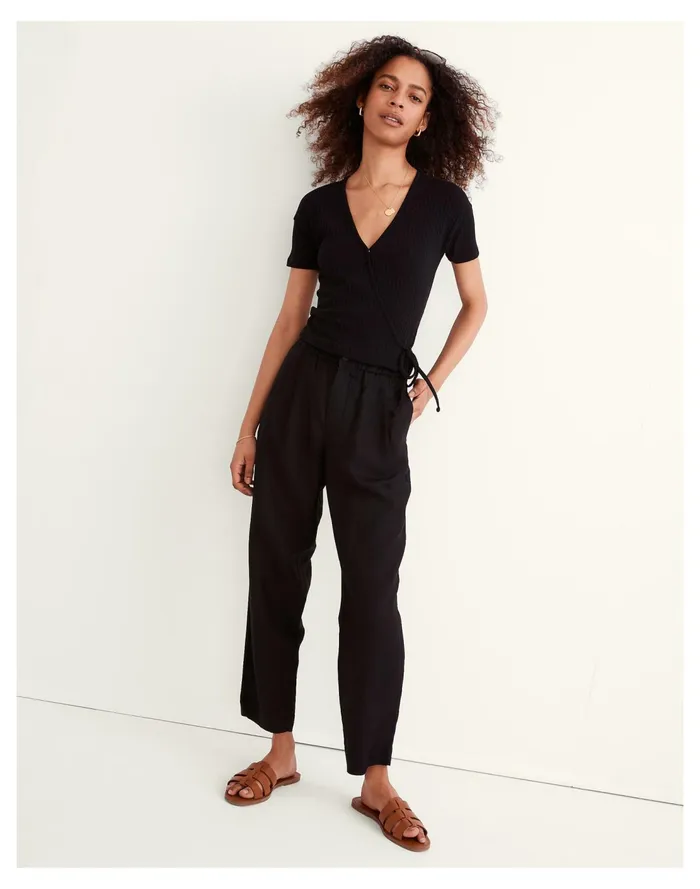 Ribbed Wrap Crop Top True Black Women Madewell Tops and Shirts