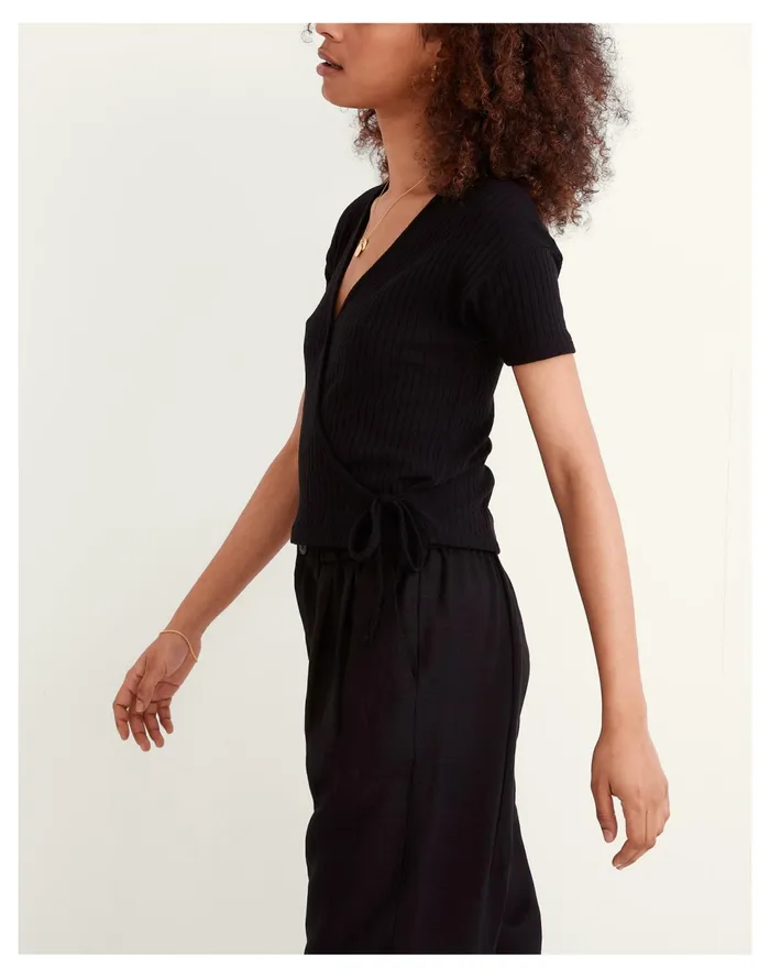 Ribbed Wrap Crop Top True Black Women Madewell Tops and Shirts